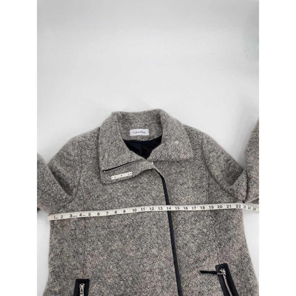 Calvin Klein Womens XL Gray Boucle Wool Blend Asymmetrical Zip Jacket Classic Ch - Picture 6 of 8